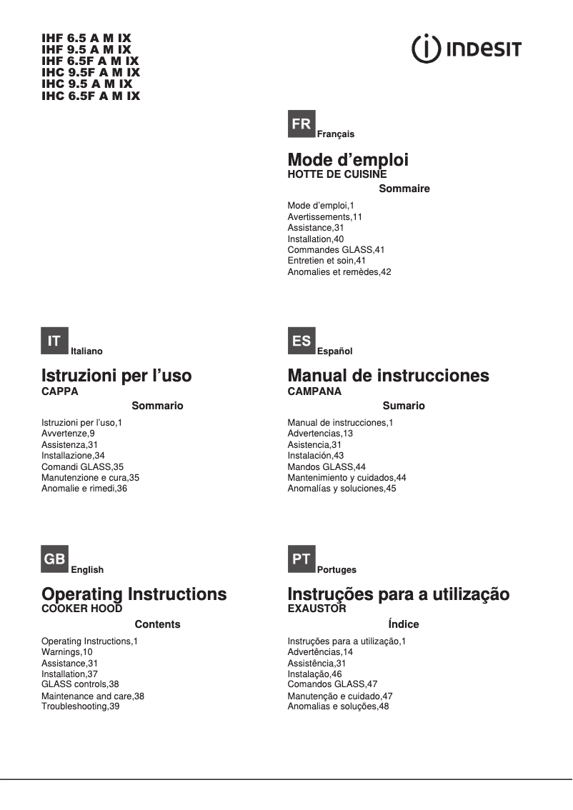Page 1 de la notice Manuel utilisateur Indesit IHF 9.5 A M IX