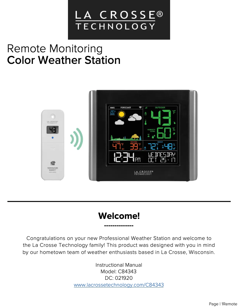 Page n°1 - Manuel utilisateur La Crosse Technology C84343