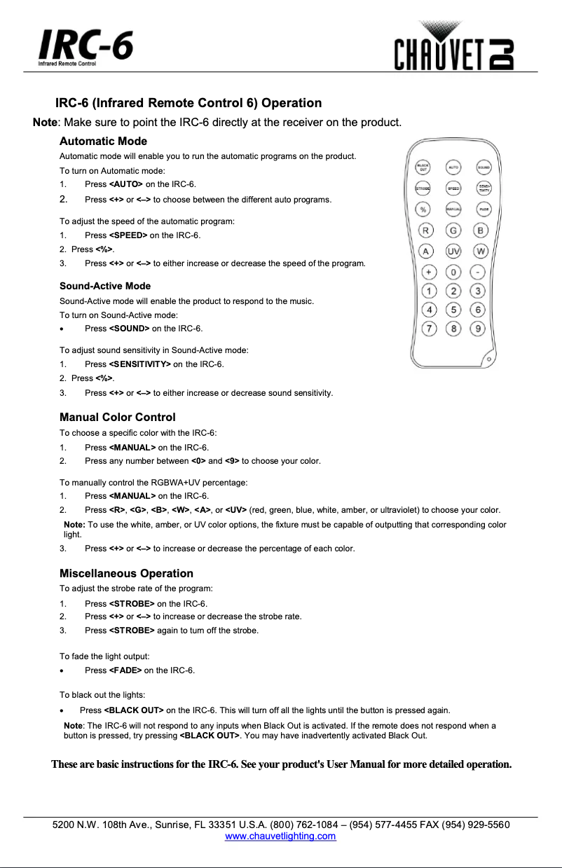 Page 1 de la notice Manuel utilisateur Chauvet IRC-6