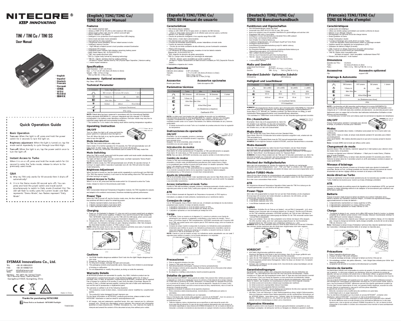 Página 1 del manual Manual de usuario Nitecore TINI