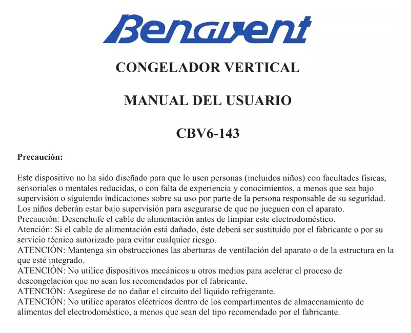 Page n°1 - Manuel utilisateur Benavent CBV6143