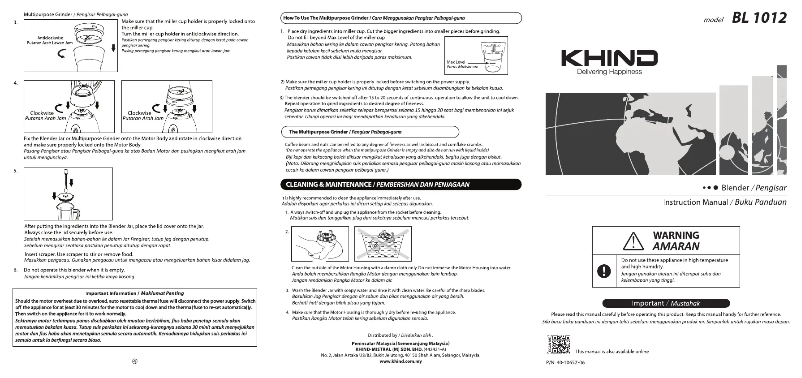Page n°1 - Manuel utilisateur Khind BL1012