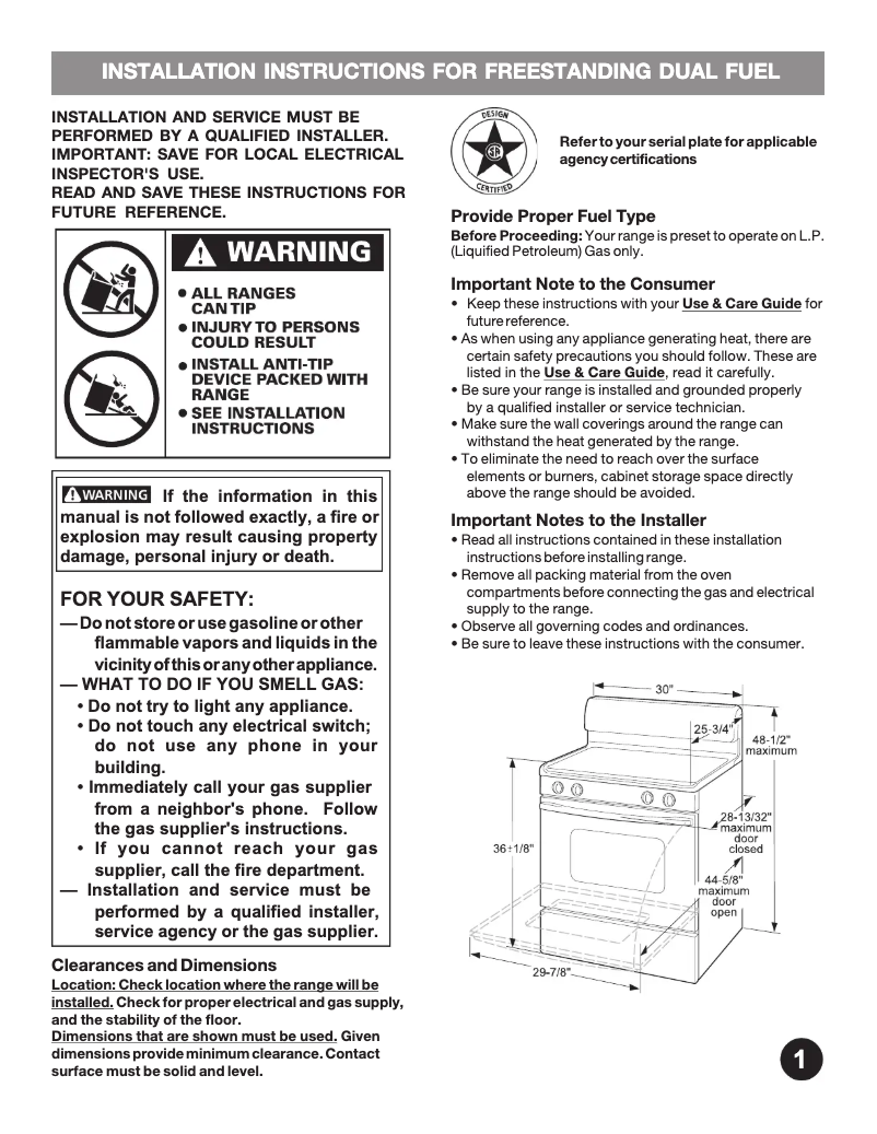 Page 1 de la notice Guide d'installation Electrolux EW3LDF65GW