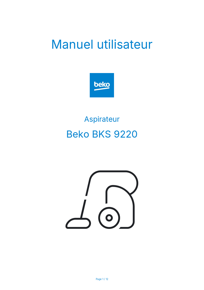 Page n°1 - Manuel utilisateur Beko BKS 9220