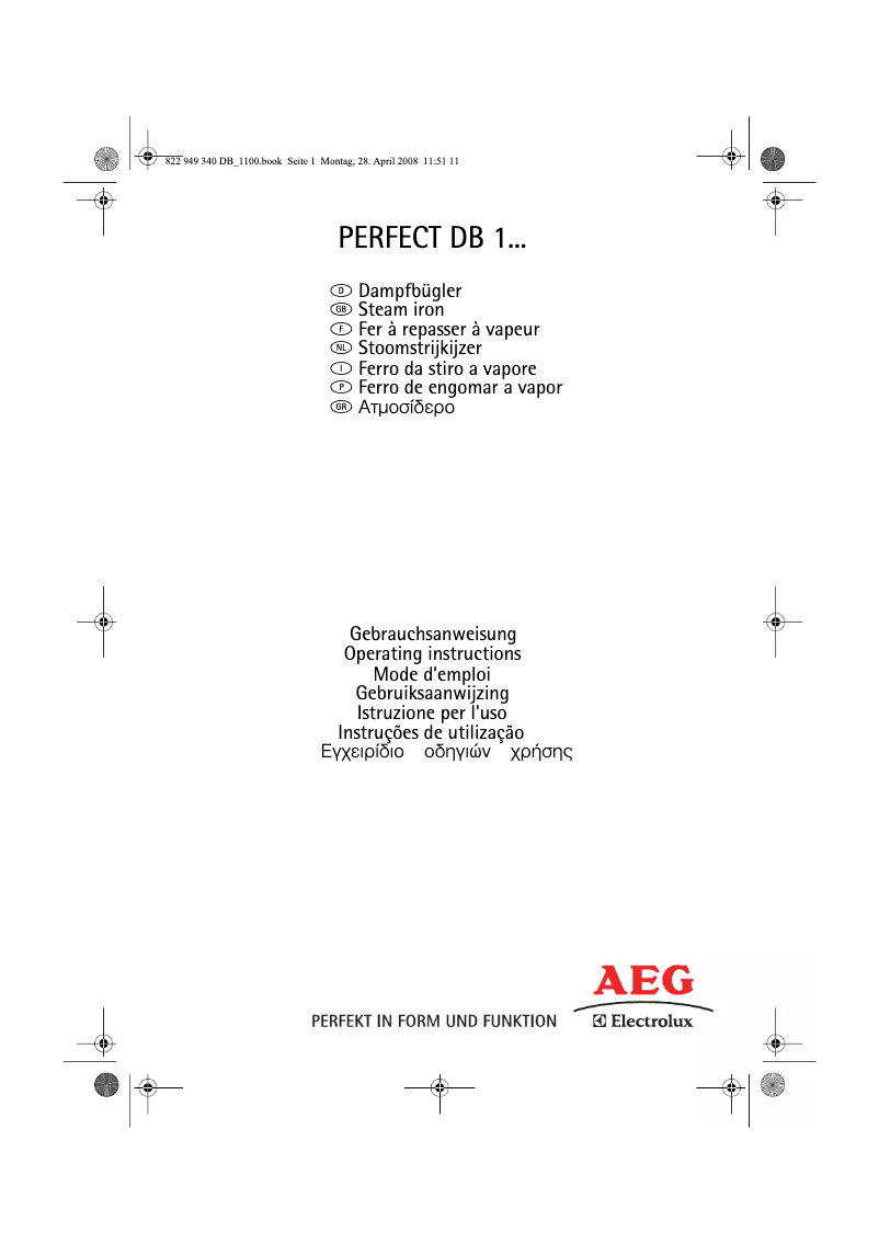 Page 1 de la notice Manuel utilisateur AEG Perfect DB1150