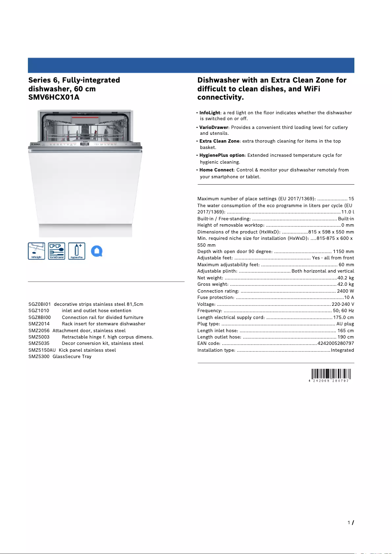 Image de la première page du manuel de l'appareil SMV6HCX01A