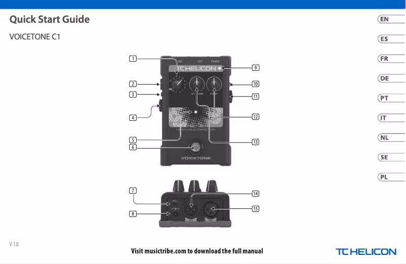 Page 1 de la notice Guide de démarrage rapide TC Helicon VoiceTone C1