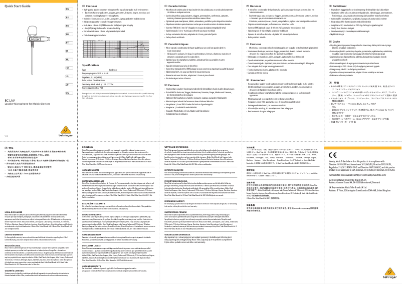 Page 1 de la notice Guide de démarrage rapide Behringer BC LAV