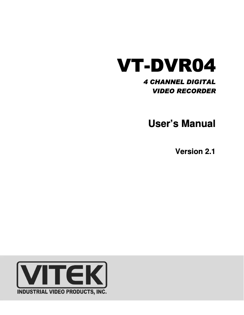Page 1 de la notice Manuel utilisateur Vitek VT-DVR04