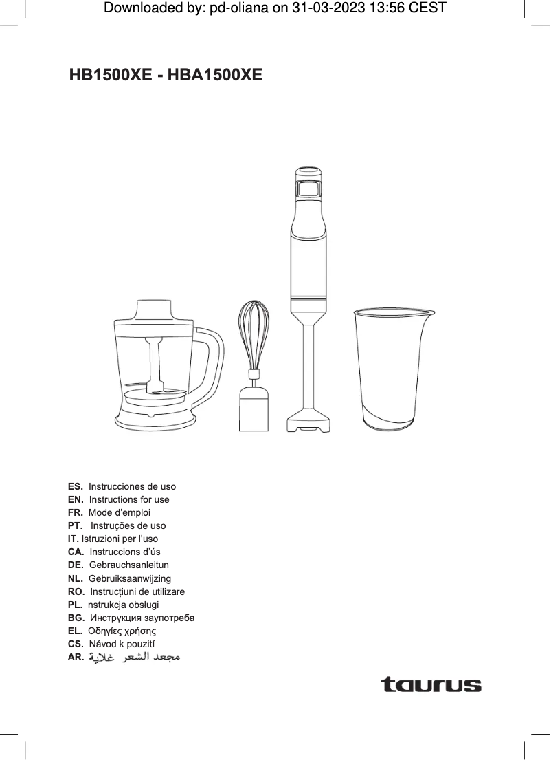 Image de la première page du manuel de l'appareil HBA1500XE