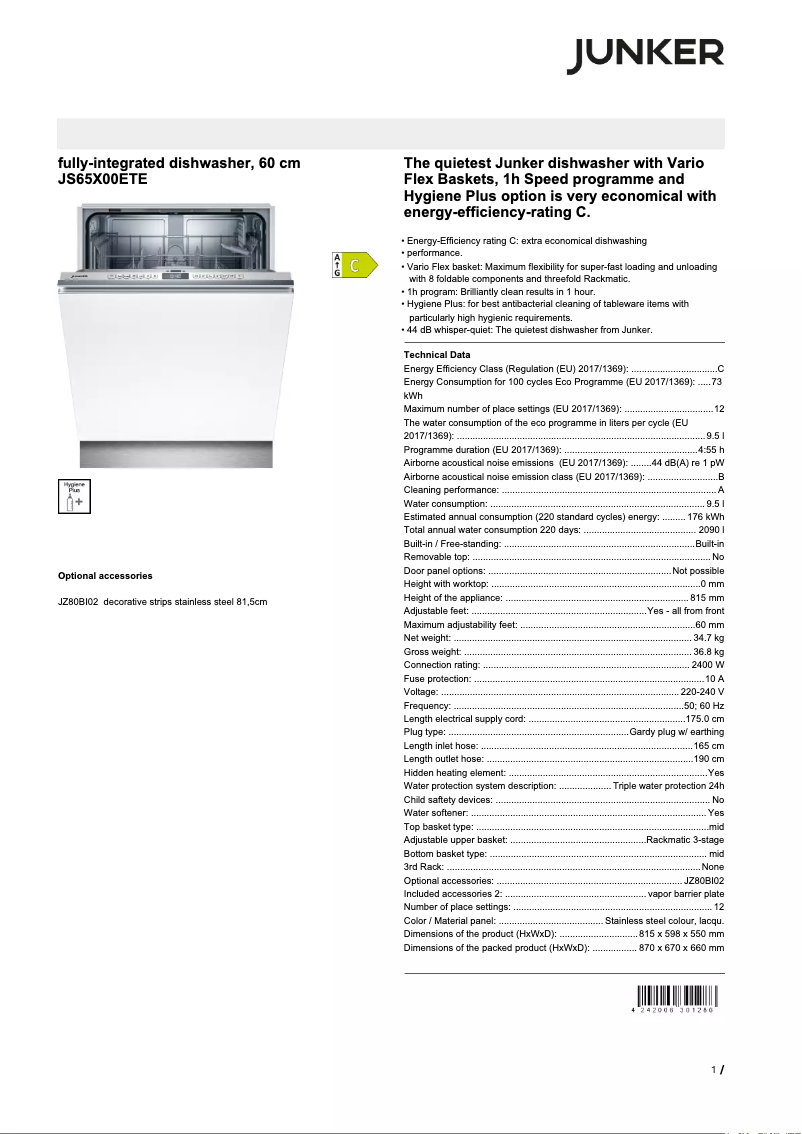 Image de la première page du manuel de l'appareil JS65X00ETE