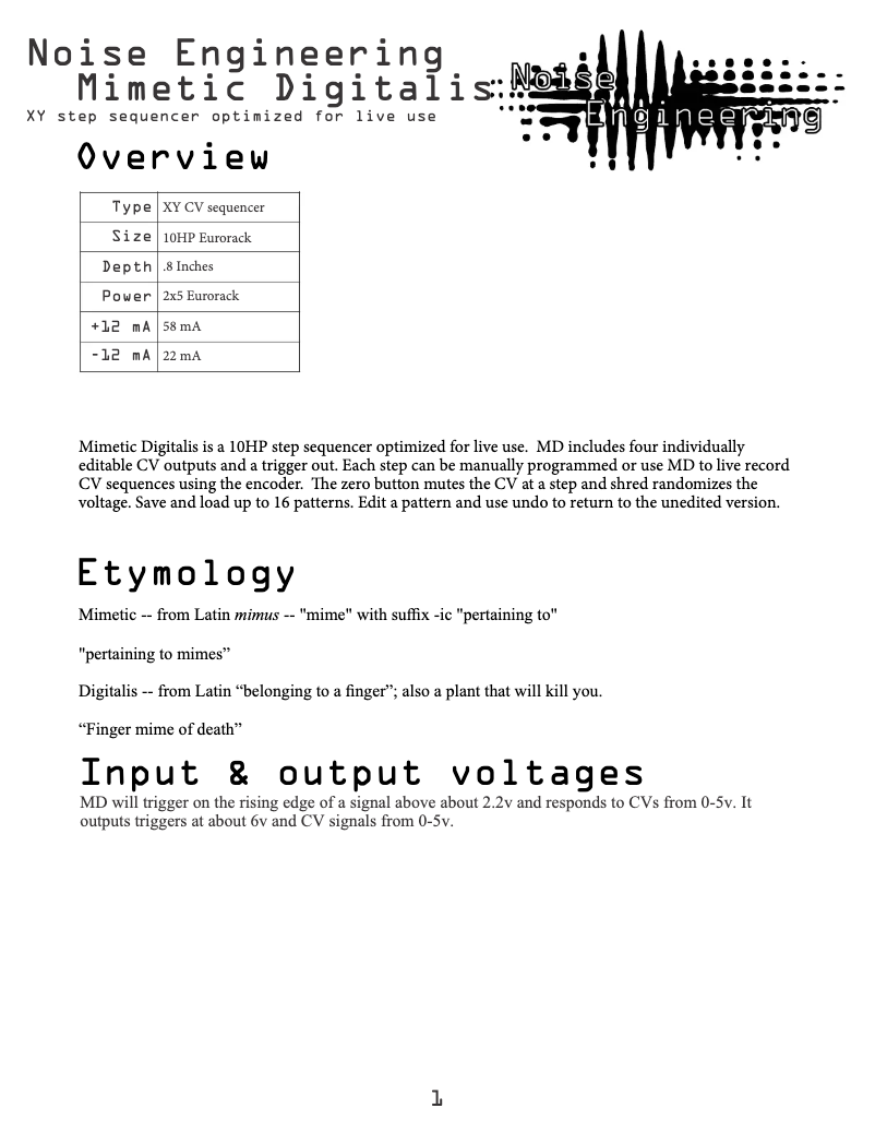 Image de la première page du manuel de l'appareil Mimetic Digitalis