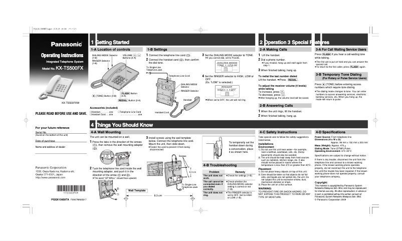 Imagen de la primera página del manual del dispositivo KX-TS500FX