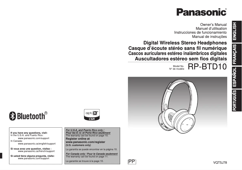 Page 1 de la notice Manuel utilisateur Panasonic RP-BDT10