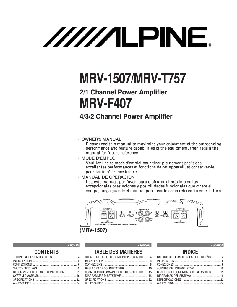 Page 1 de la notice Manuel utilisateur Alpine MRV-F407