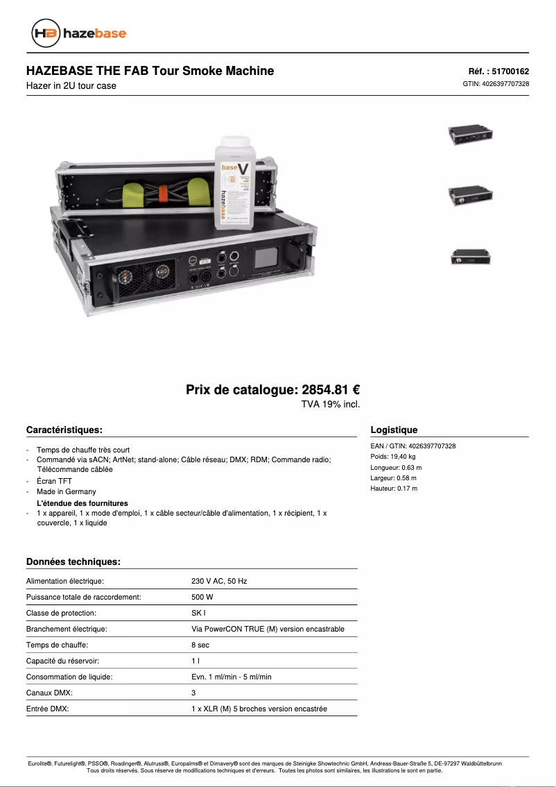 Page 1 de la notice Fiche technique Hazebase THE FAB