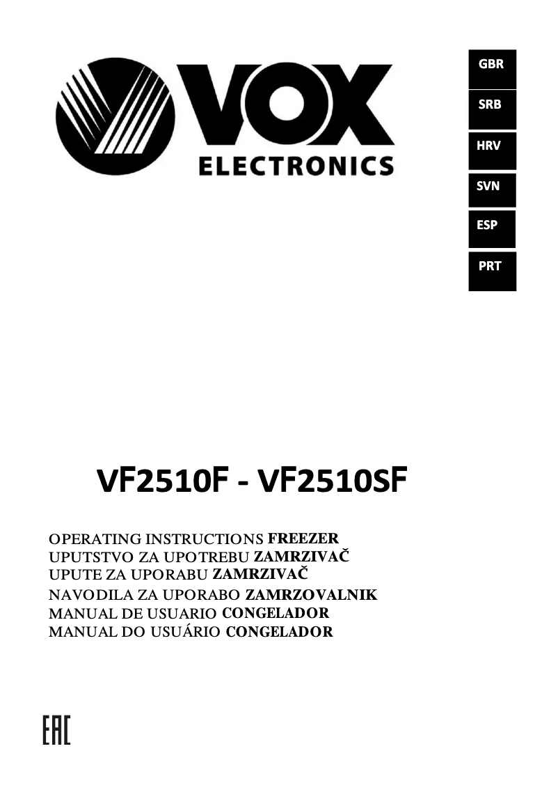 Page 1 de la notice Manuel utilisateur VOX VF 2510 SF