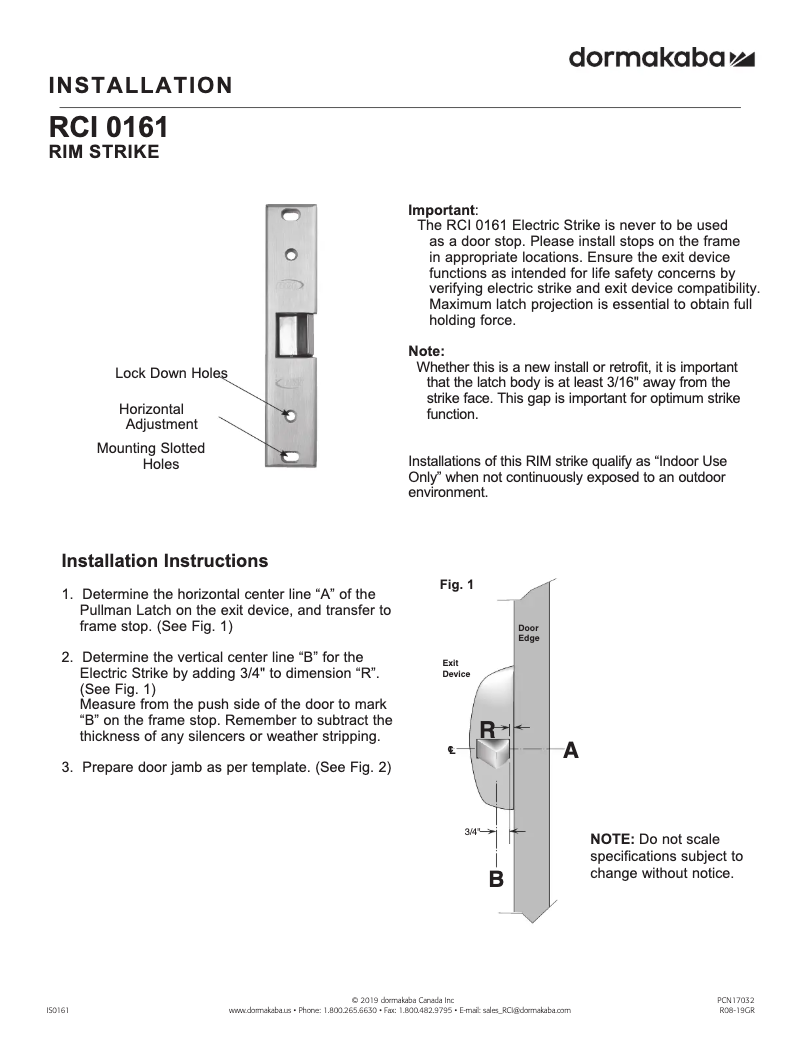 Page 1 de la notice Manuel utilisateur Dormakaba RCI 0161