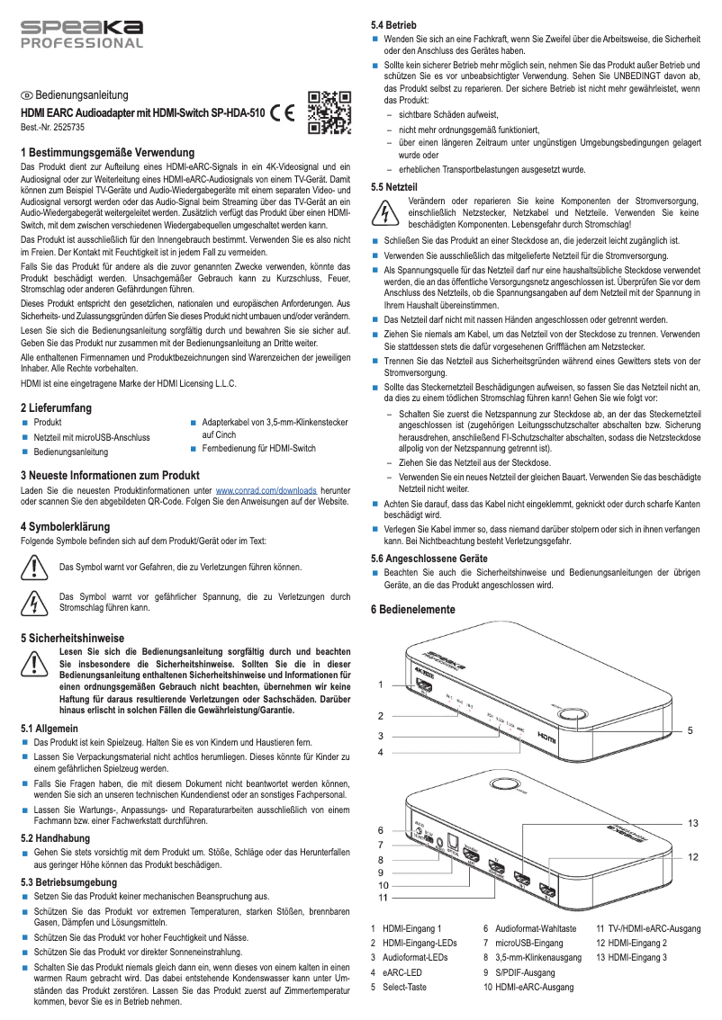 Page 1 de la notice Manuel utilisateur Speaka SP-HDA-510
