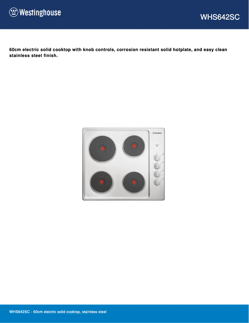 Page n°1 - Fiche technique Westinghouse WHS642SC