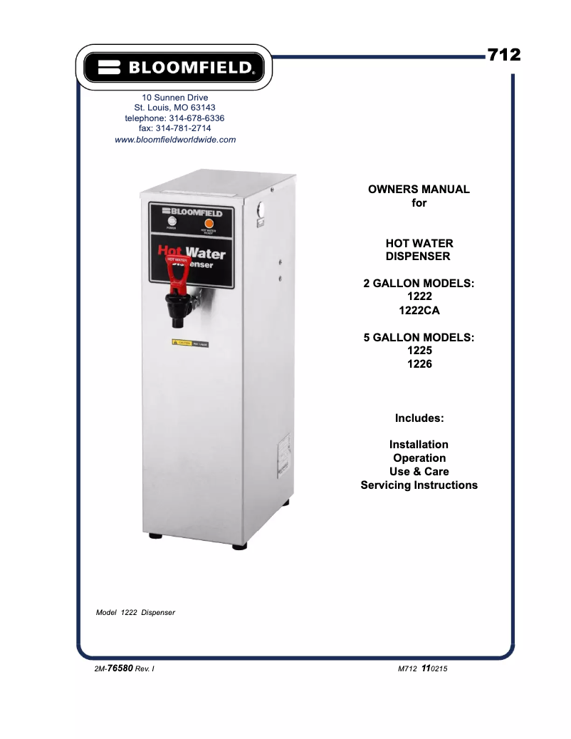 Page 1 de la notice Manuel utilisateur Bloomfield 1226