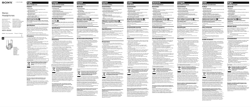 Image de la première page du manuel de l'appareil MDR-XB300