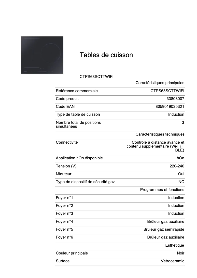 Image de la première page du manuel de l'appareil CTPS63SCTTWIFI