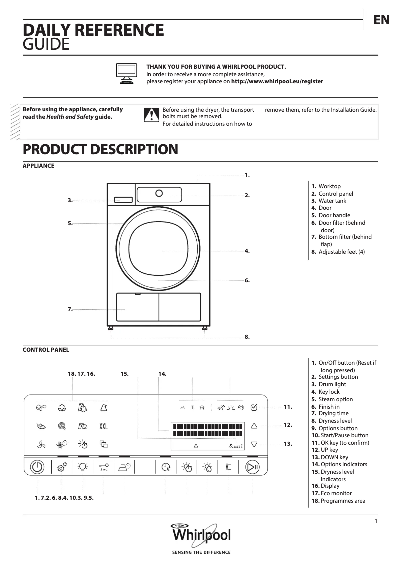 Page n°1 - Manuel utilisateur Whirlpool HSCX 10444