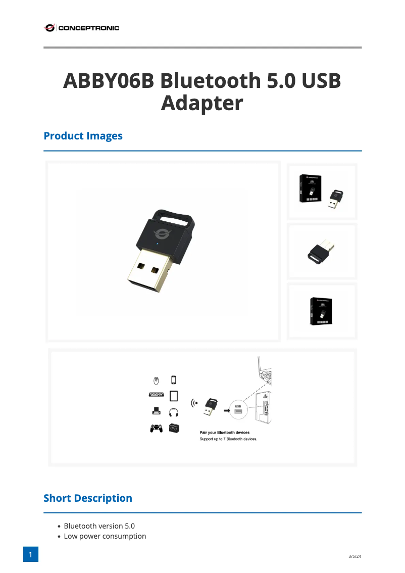 Page n°1 - Fiche technique Conceptronic ABBY06B