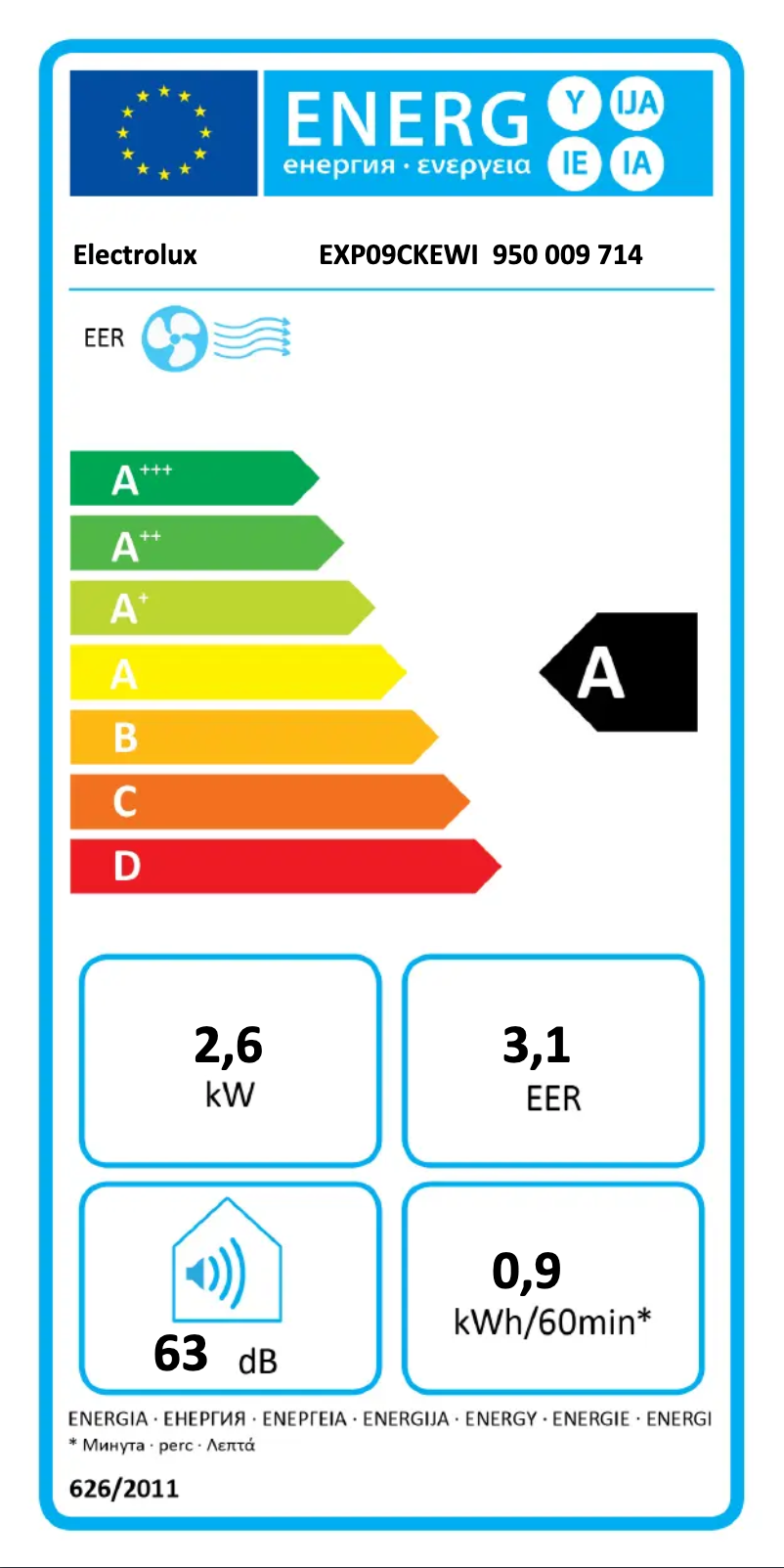 Page n°1 - Label énergétique Electrolux EXP09CKEWI