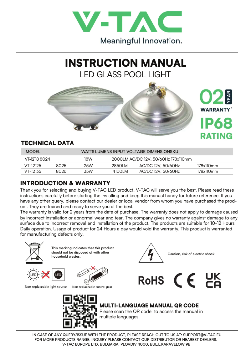 Page 1 de la notice Manuel utilisateur V-TAC VT-12125