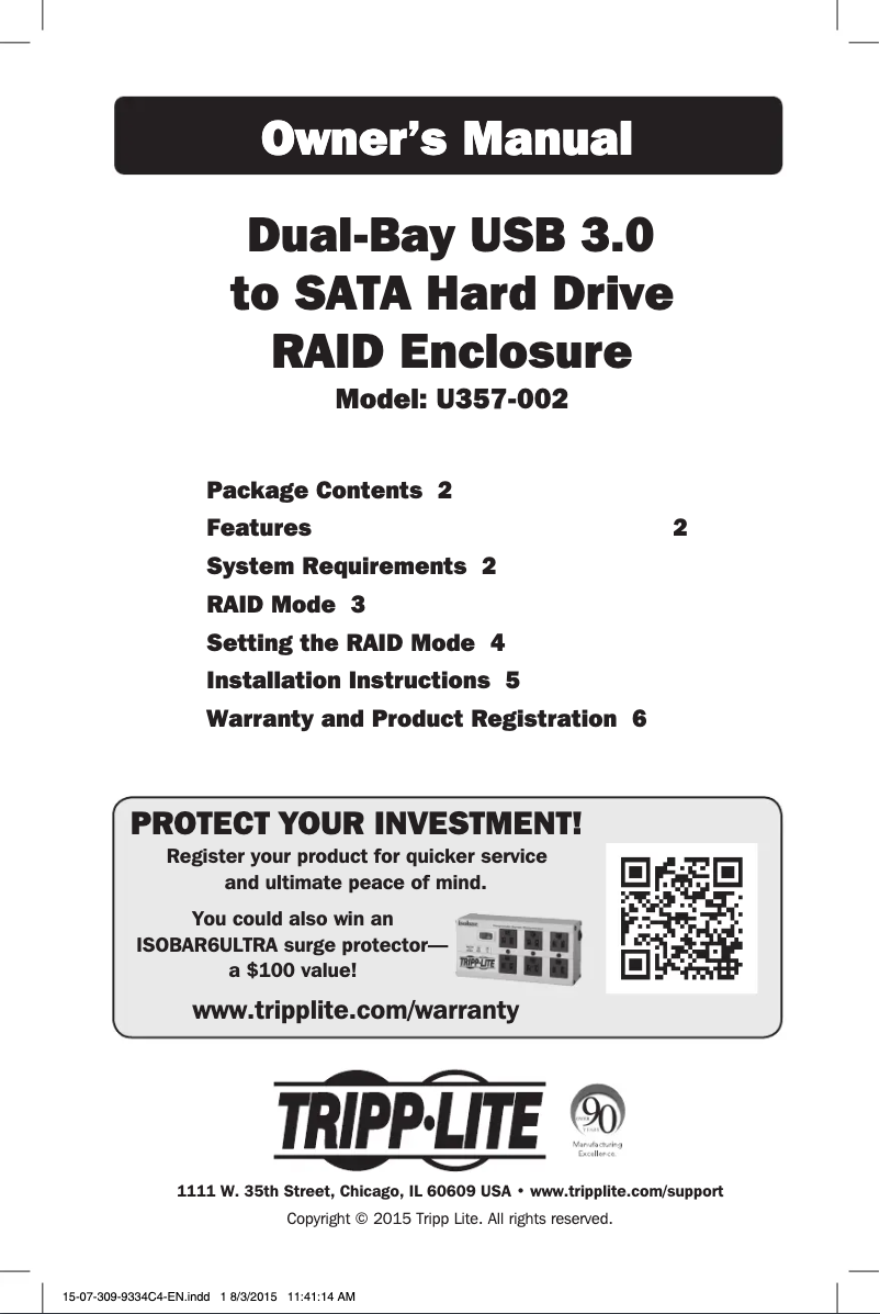 Page n°1 - Manuel utilisateur Tripp Lite U357-002