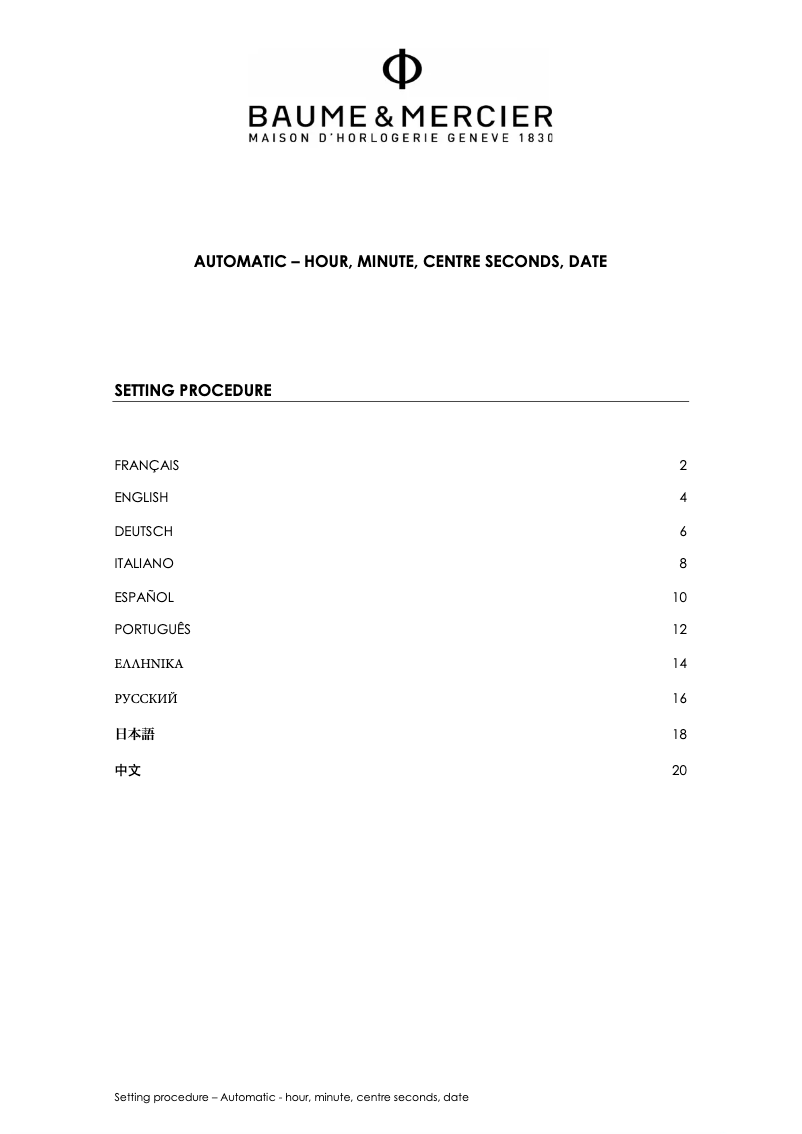 Page 1 de la notice Manuel utilisateur Baume & Mercier Clifton Club 10378