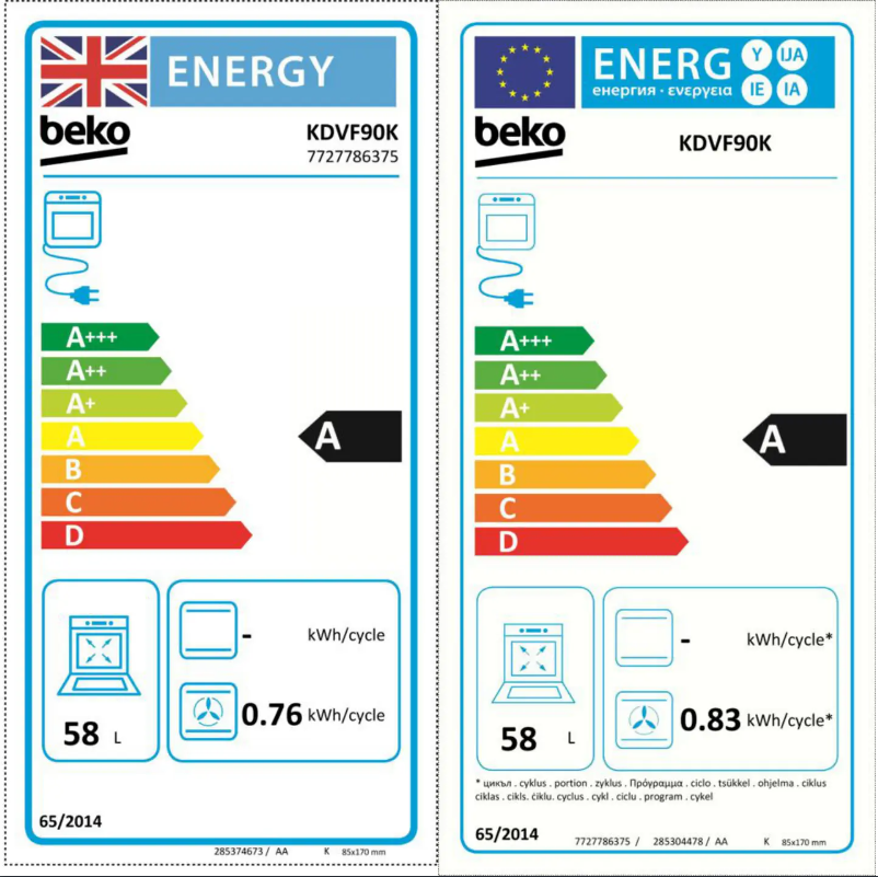 Page 1 de la notice Label énergétique Beko HBQ5001