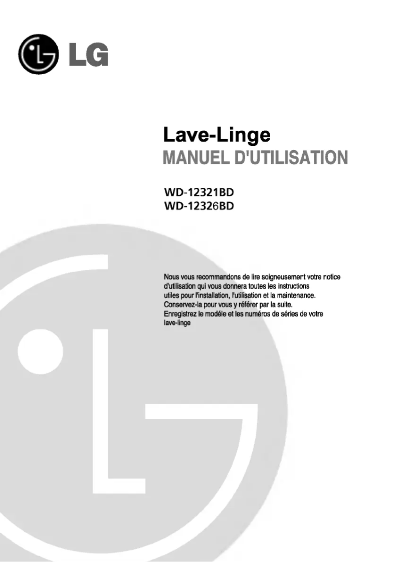 Page 1 de la notice Manuel utilisateur LG WD-12326BD