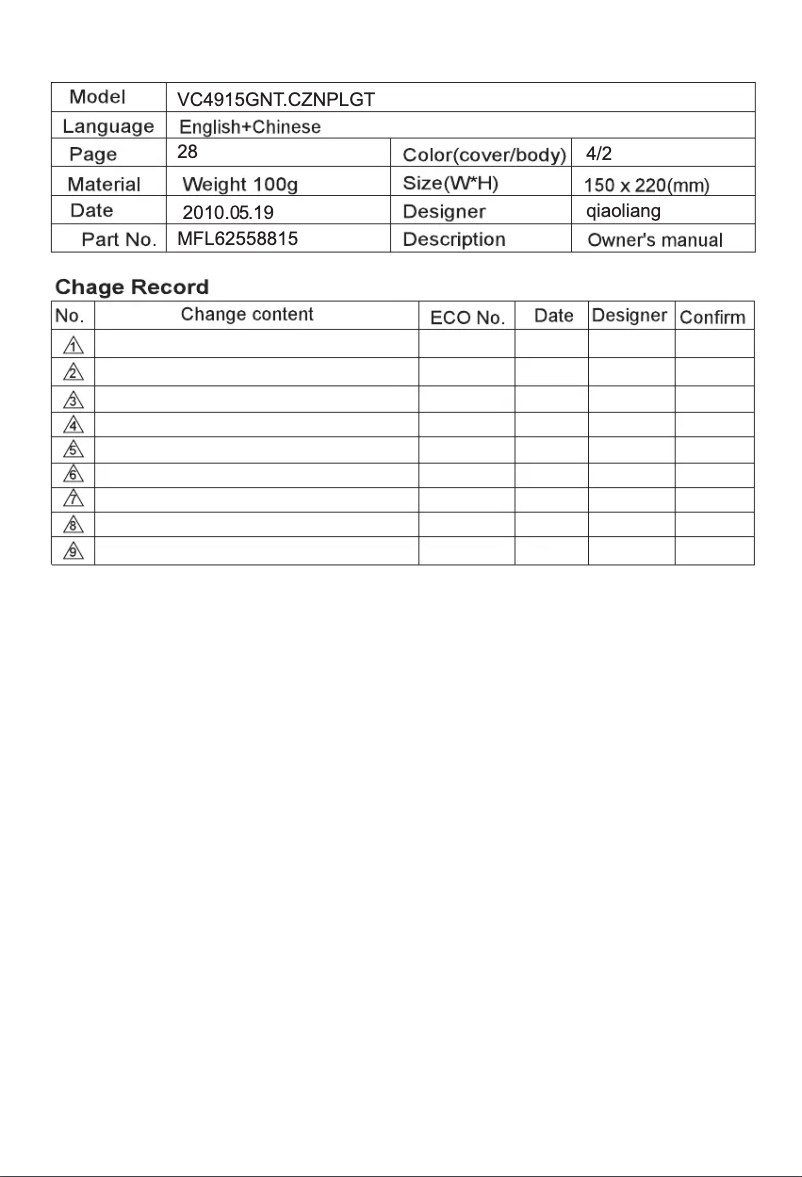 Page 1 de la notice Manuel utilisateur LG V-CF751NTG