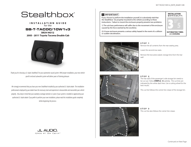 Image de la première page du manuel de l'appareil Stealthbox SB-T-TACDC/10W1v3