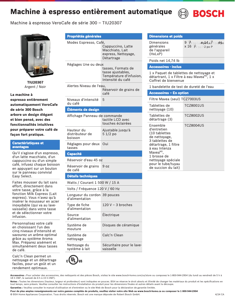 Página 1 del manual Ficha técnica Bosch TIU20307