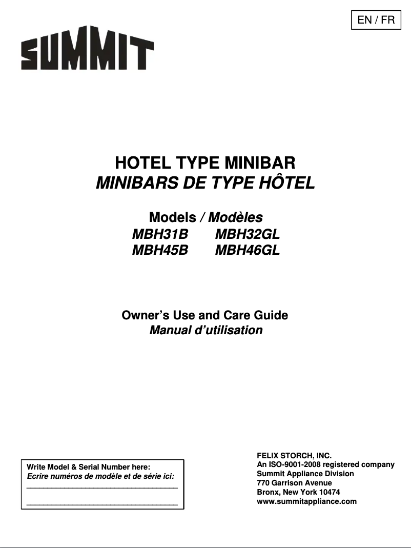 Page 1 de la notice Manuel utilisateur Summit MBH31