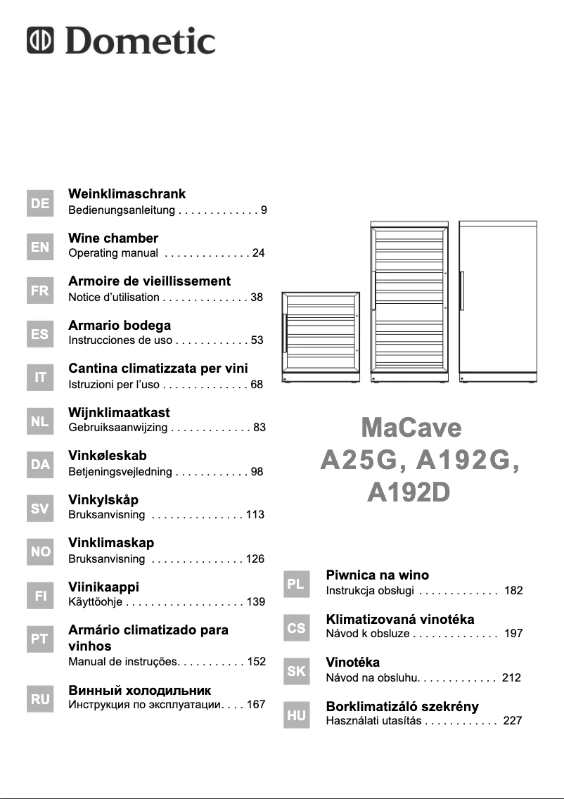 Page 1 de la notice Manuel utilisateur Dometic MaCave A192G