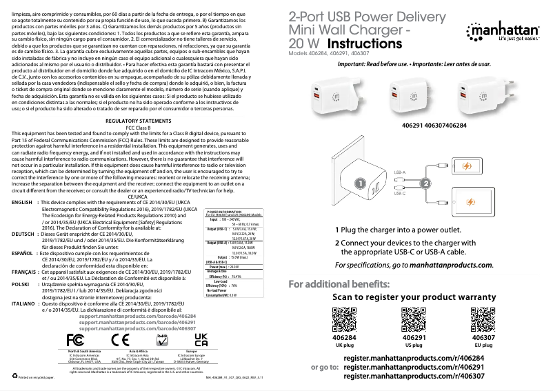 Page 1 de la notice Manuel utilisateur Manhattan 406307