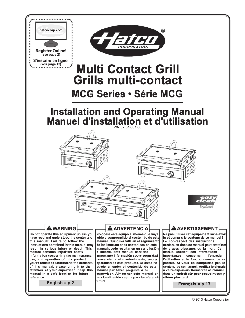 Page 1 de la notice Manuel utilisateur Hatco MCG14G