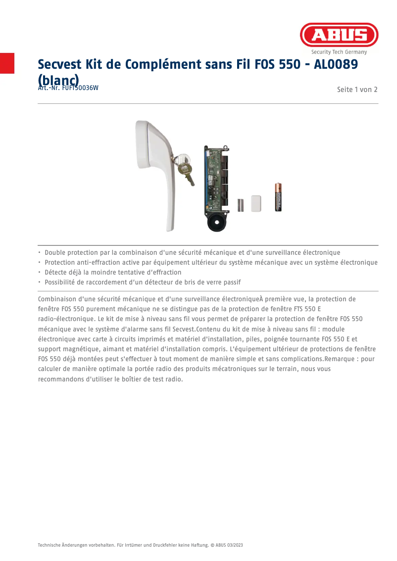 Image de la première page du manuel de l'appareil FUFT50036W