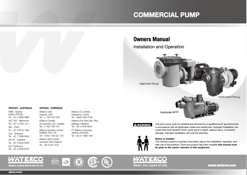 Page n°1 - Manuel utilisateur Waterco Hydrostar Plus