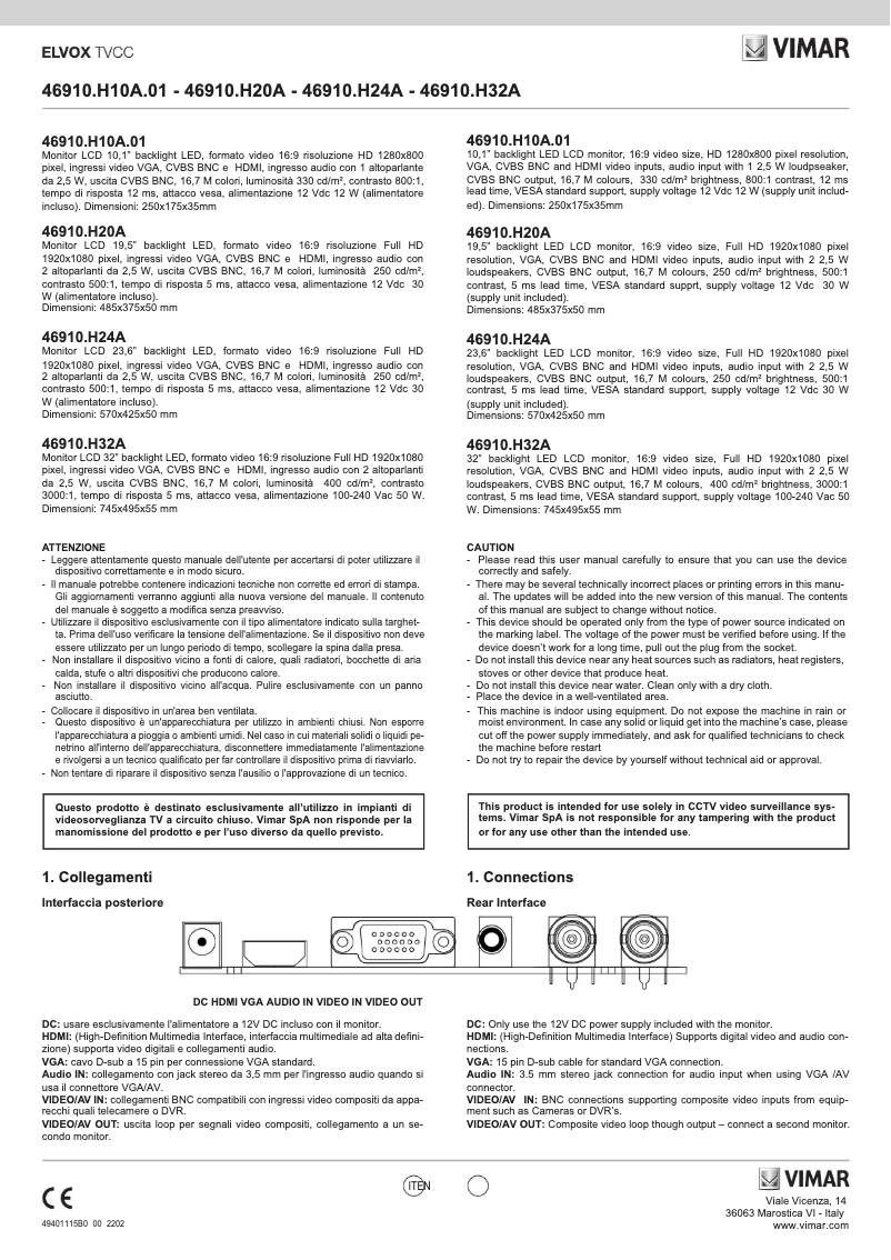 Image de la première page du manuel de l'appareil ELVOX 46910.H10A.01