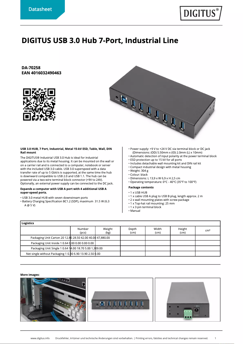 Page 1 de la notice Fiche technique Digitus DA-70258