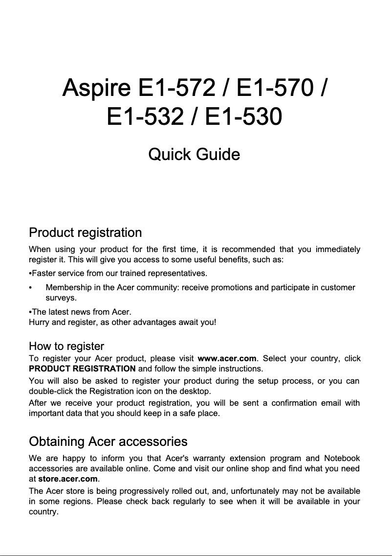 Page 1 de la notice Guide de démarrage rapide Acer Aspire E1-570G