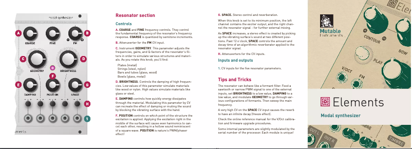 Page 1 de la notice Manuel utilisateur Mutable Instruments Elements