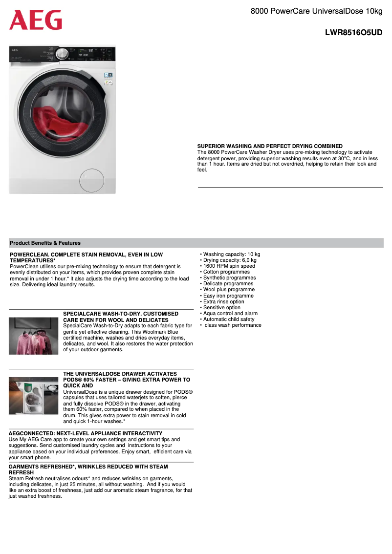 Página 1 del manual Ficha técnica AEG LWR8516O5UD