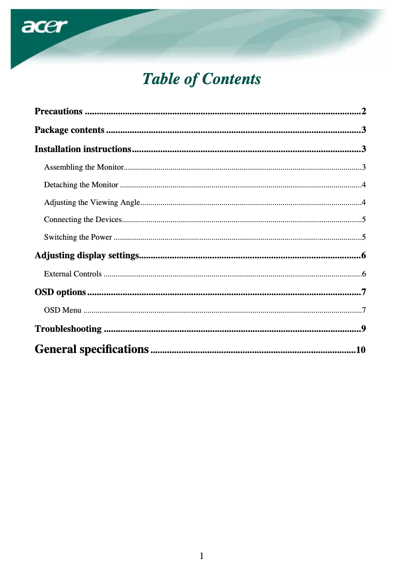 Page 1 de la notice Manuel utilisateur Acer AL1912